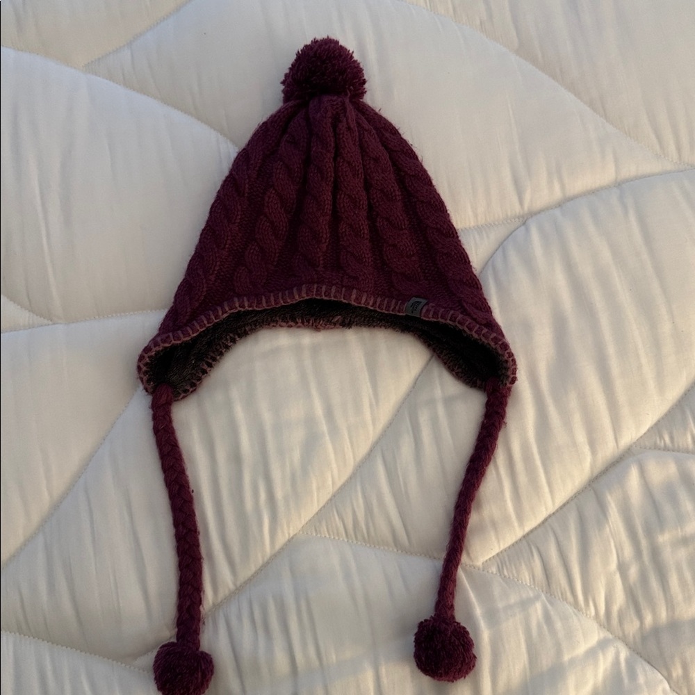 Purple Northface Knit Pom Pom Beanie